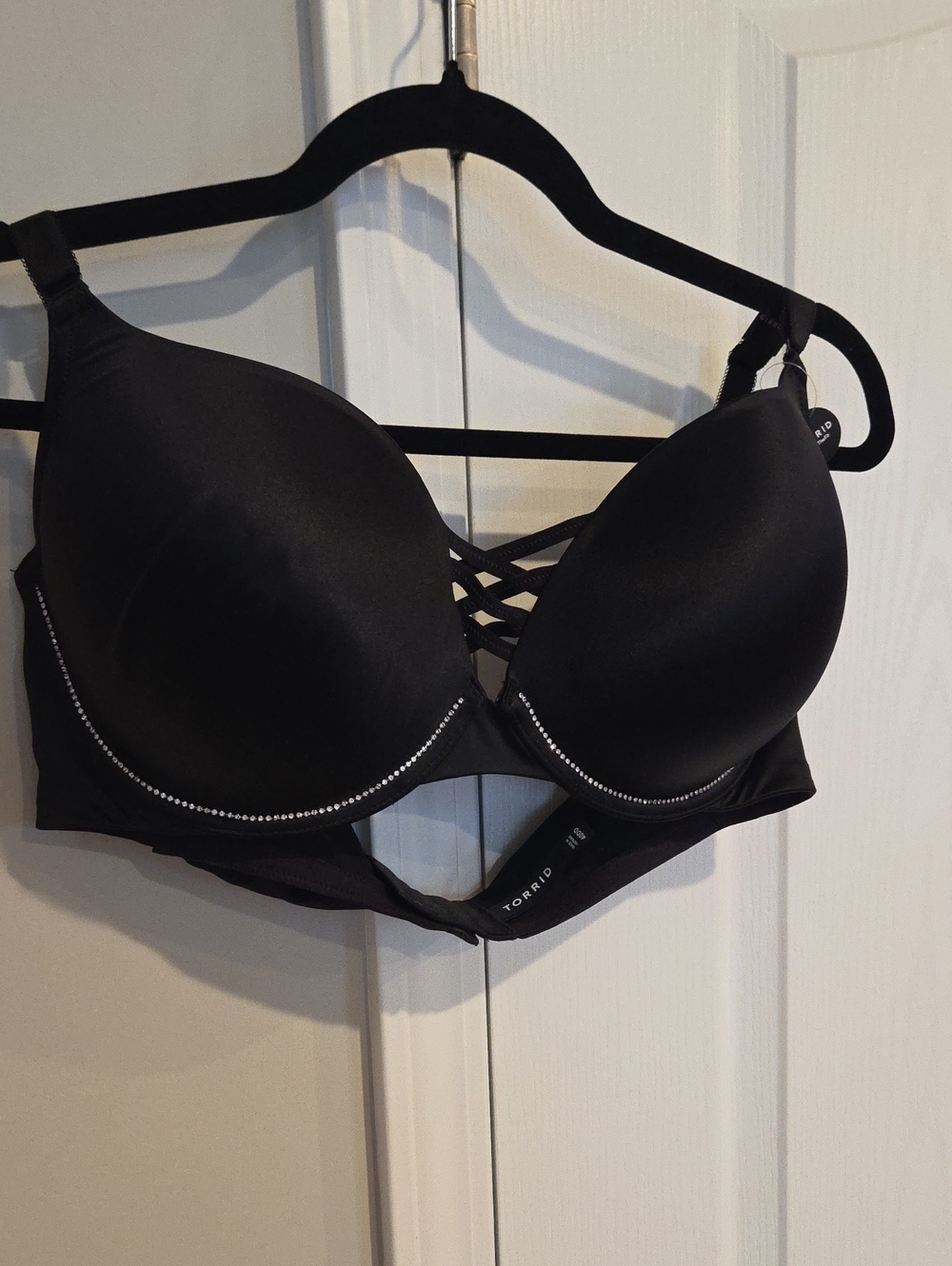 Torrid Black Padded Bra with Crisscross Detail and Rhinestone Trim